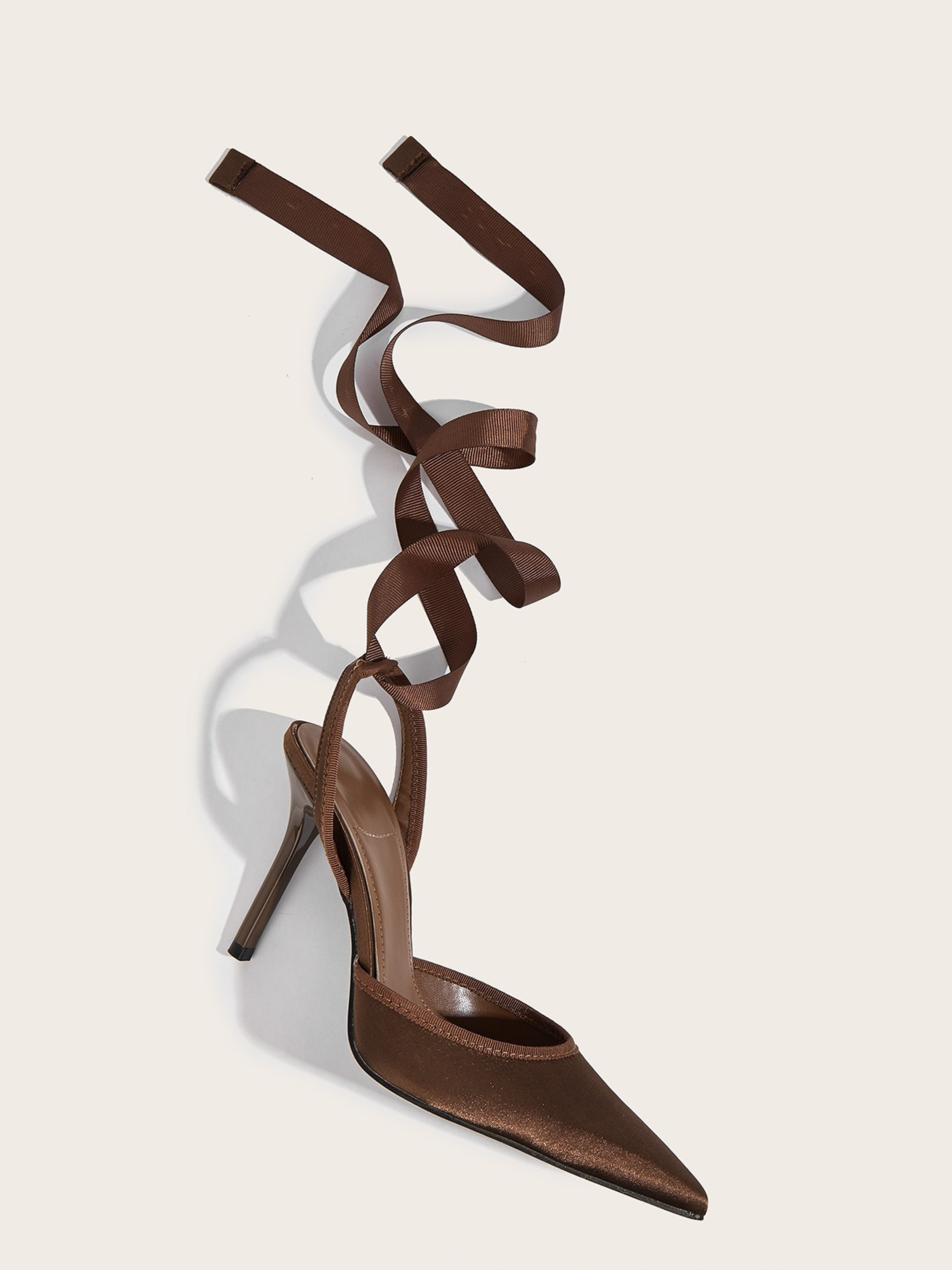Hivera Mocha Satin Wrap Strap Heels