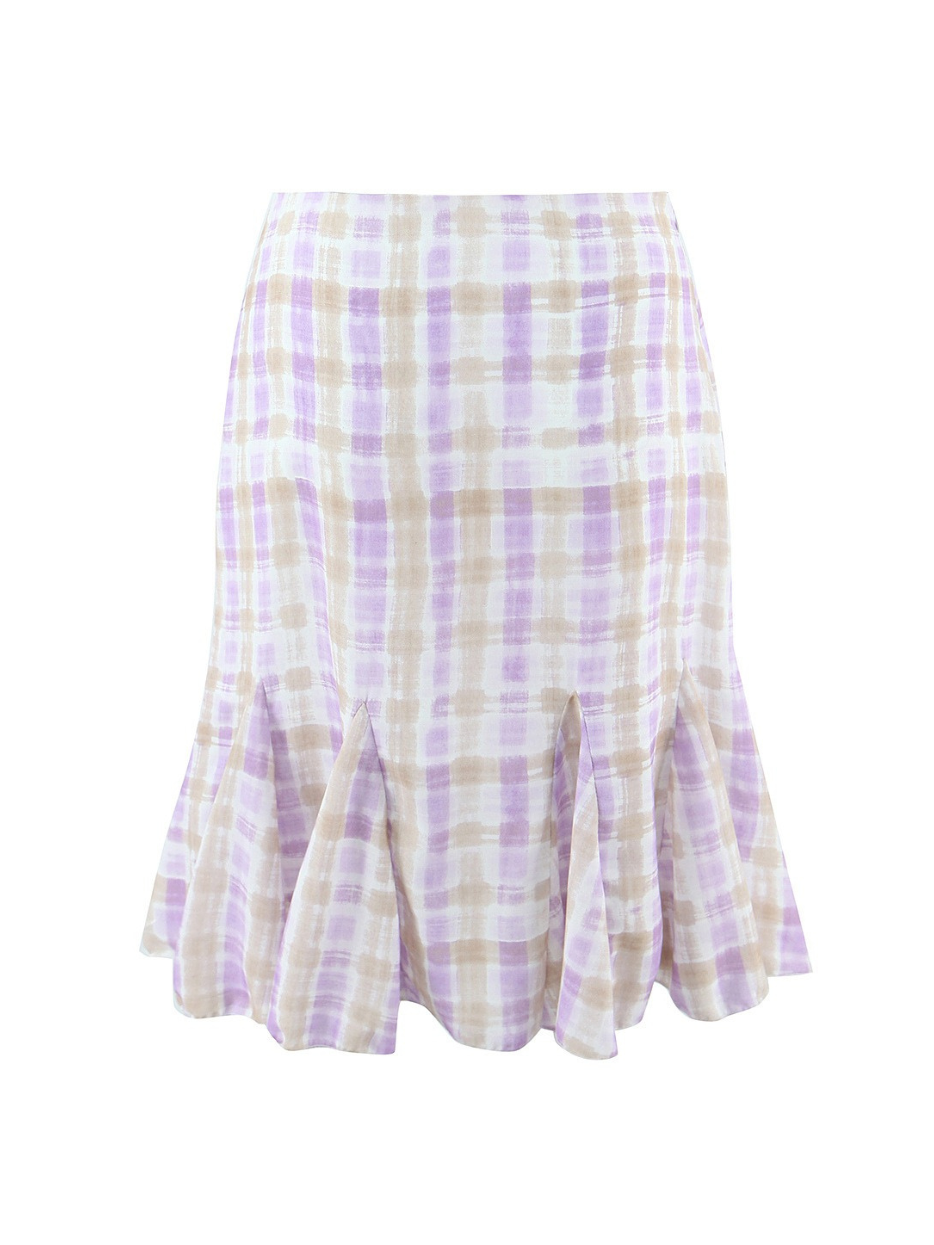 Delin Plaid Lace Trim Top & Midi Skirt Set