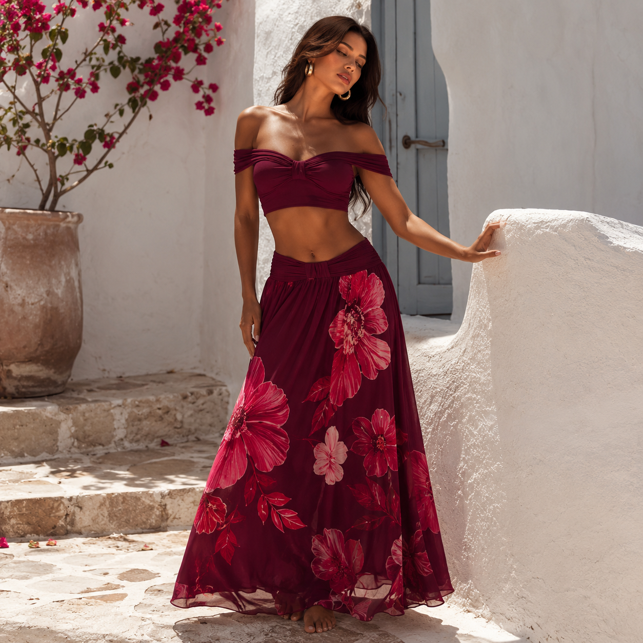 Thaliah Floral Two-Piece Maxi Skirt Set