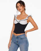 Evorin Polka Dot Ruffle Corset Top