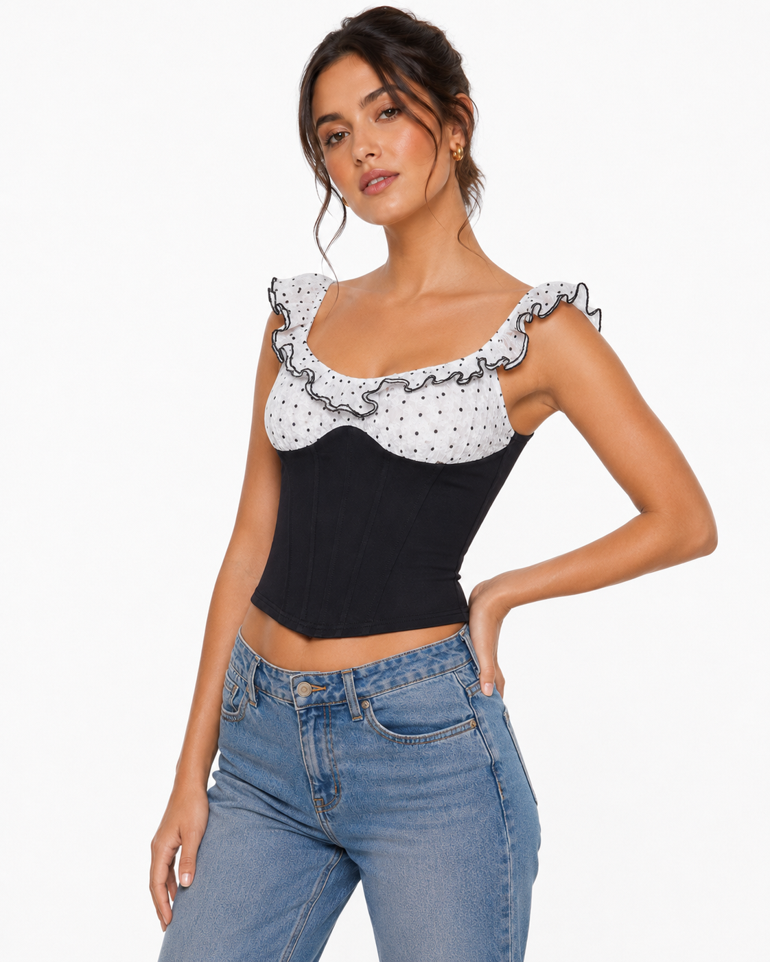Evorin Polka Dot Ruffle Corset Top