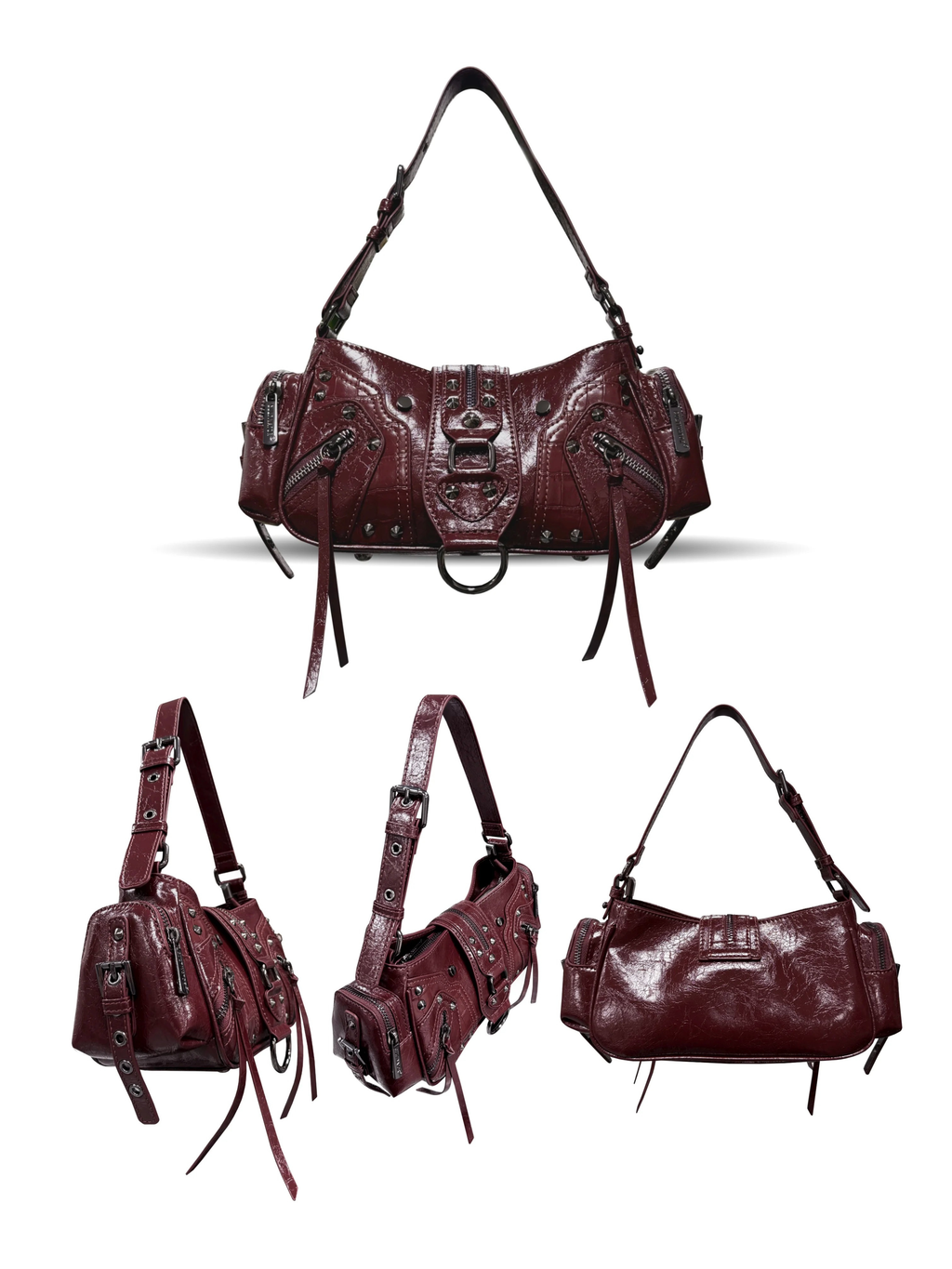Phoebe Studded Croc-Effect Shoulder Bag