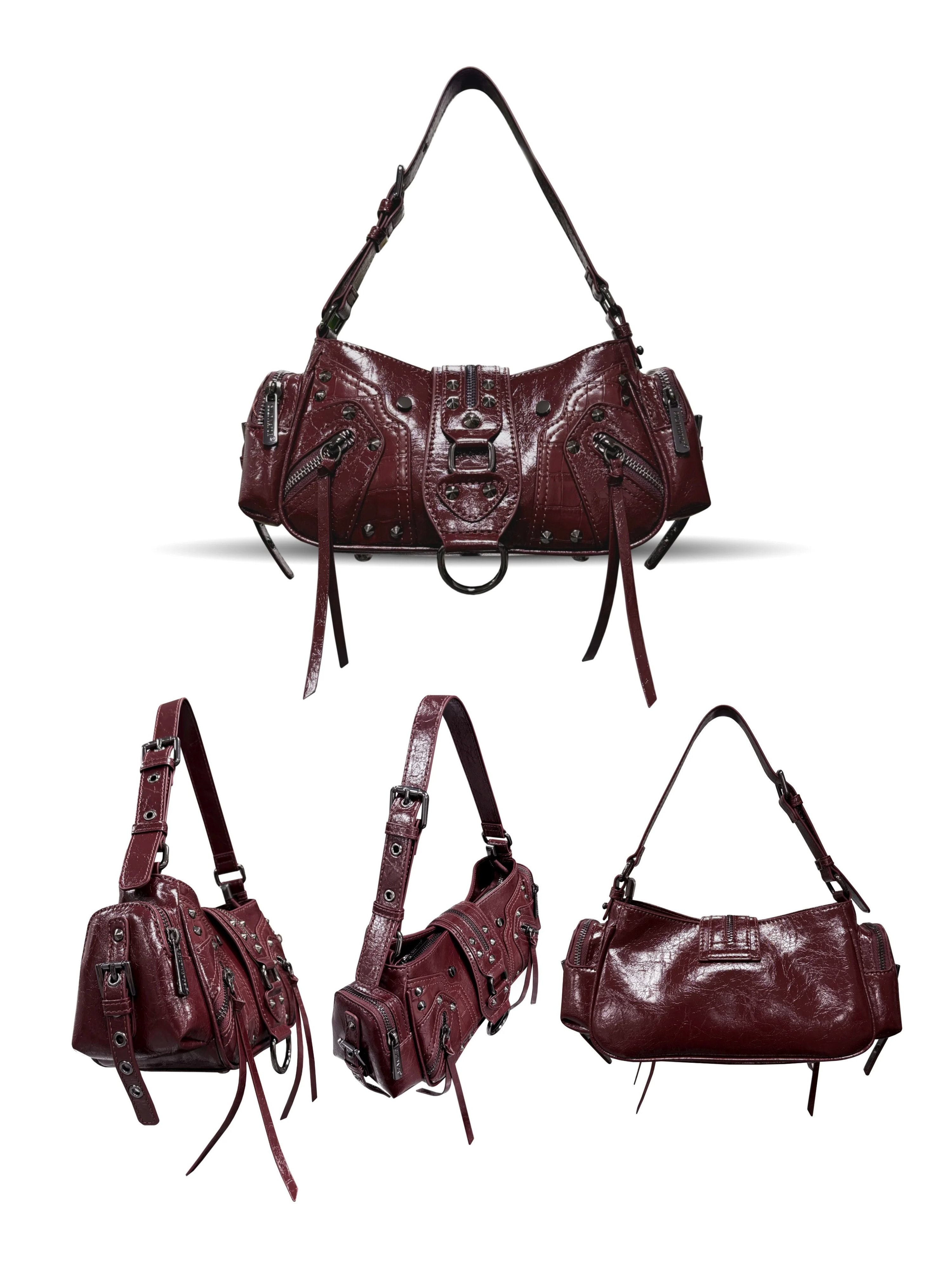 Phoebe Studded Croc-Effect Shoulder Bag
