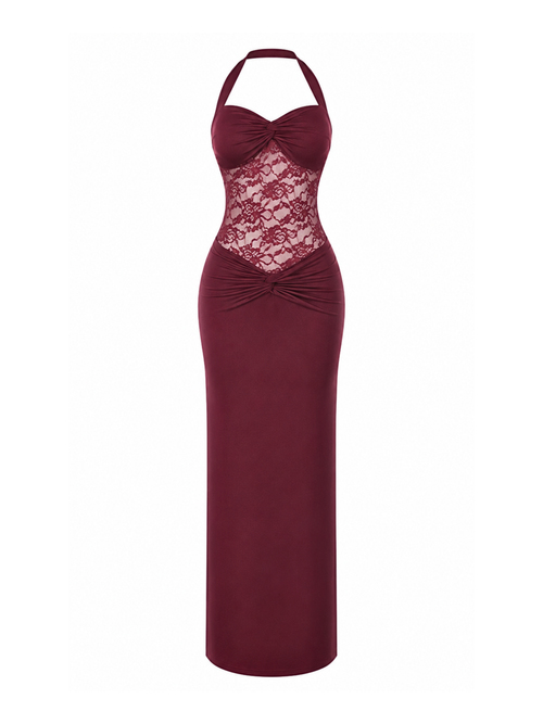 Alira Lace Panel Halter Maxi Dress