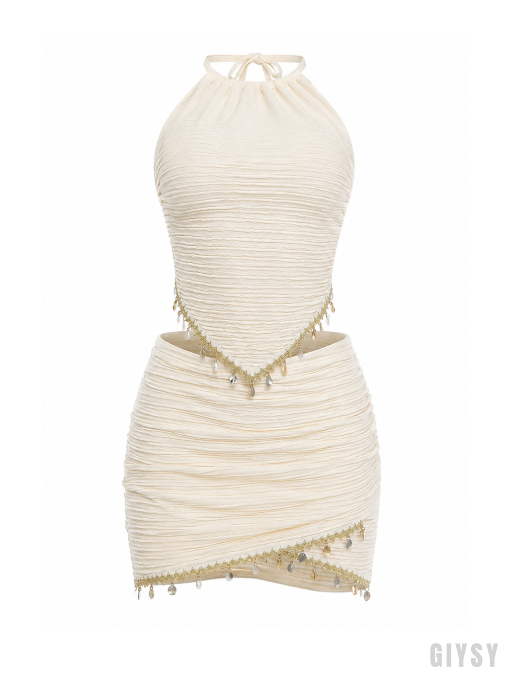Davina Pearl Charm Ruched Halter Skirt Set