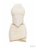 Davina Pearl Charm Ruched Halter Skirt Set