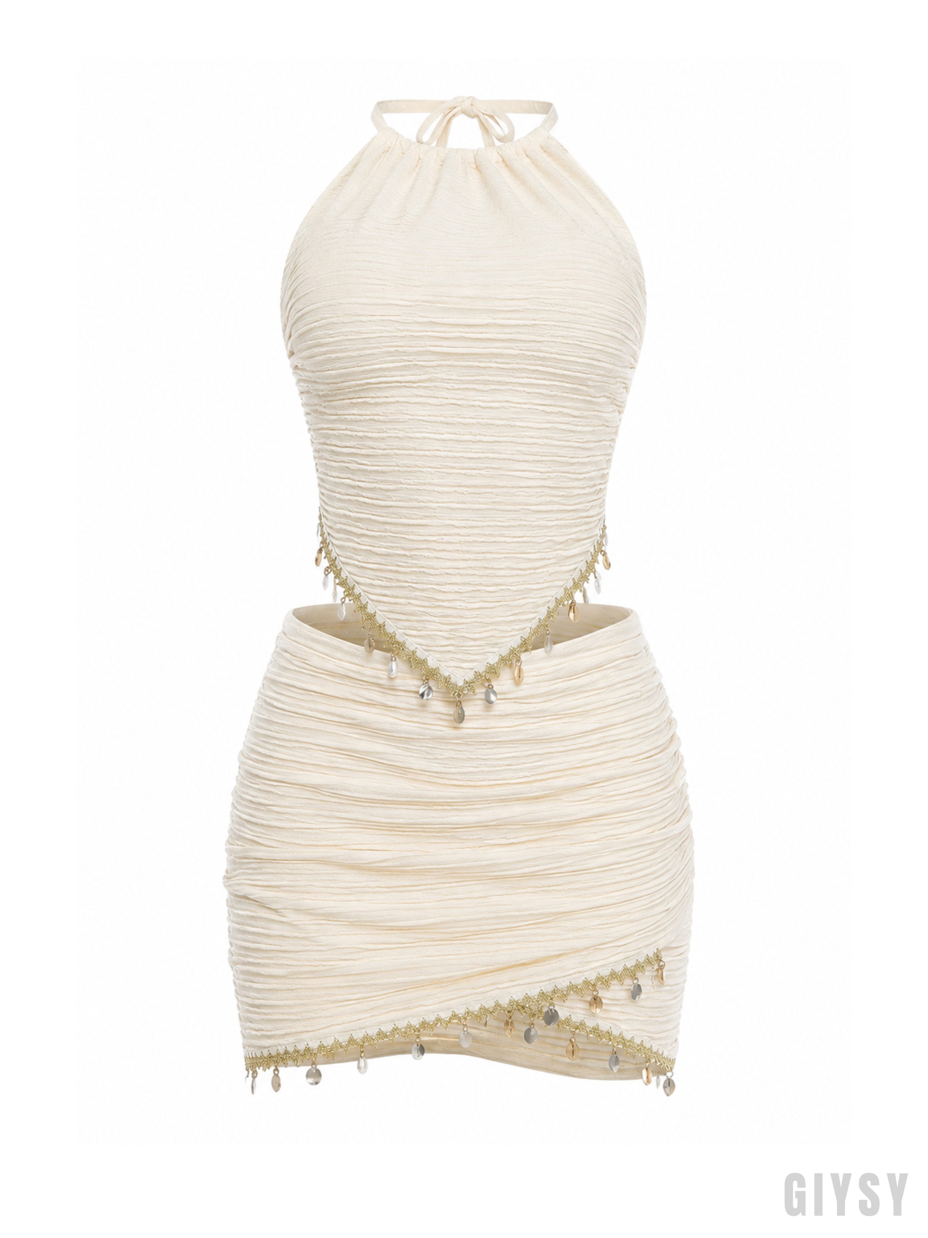 Davina Pearl Charm Ruched Halter Skirt Set