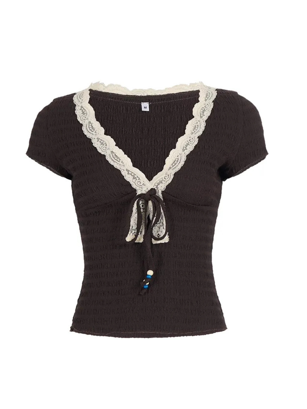 Peyton Lace Trim Tie-Front Ruched Top