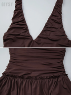 Eden Asymmetric Ruched Halter Maxi Dress