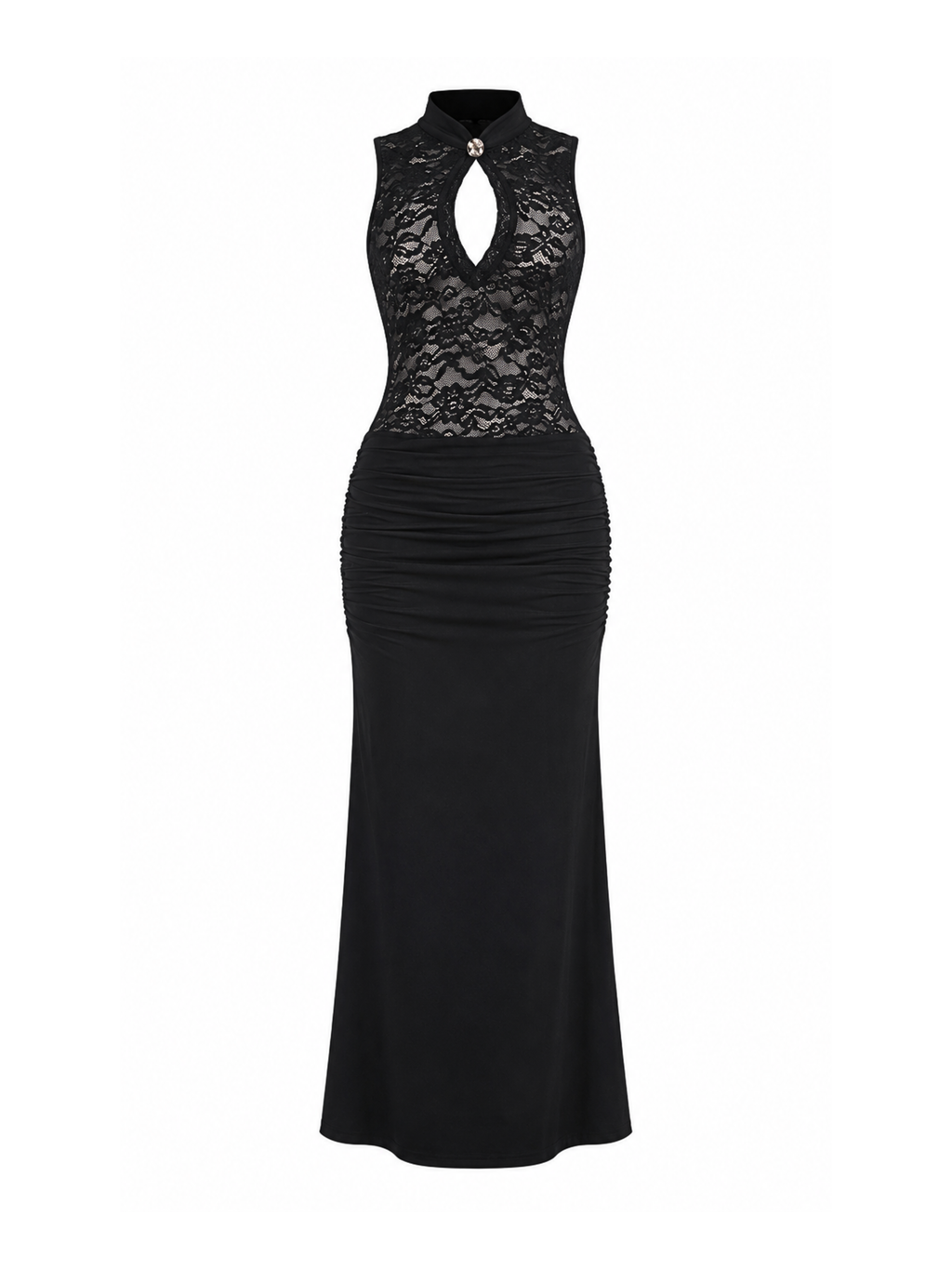 Izel Lace Keyhole Halter Maxi Dress