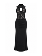 Izel Lace Keyhole Halter Maxi Dress