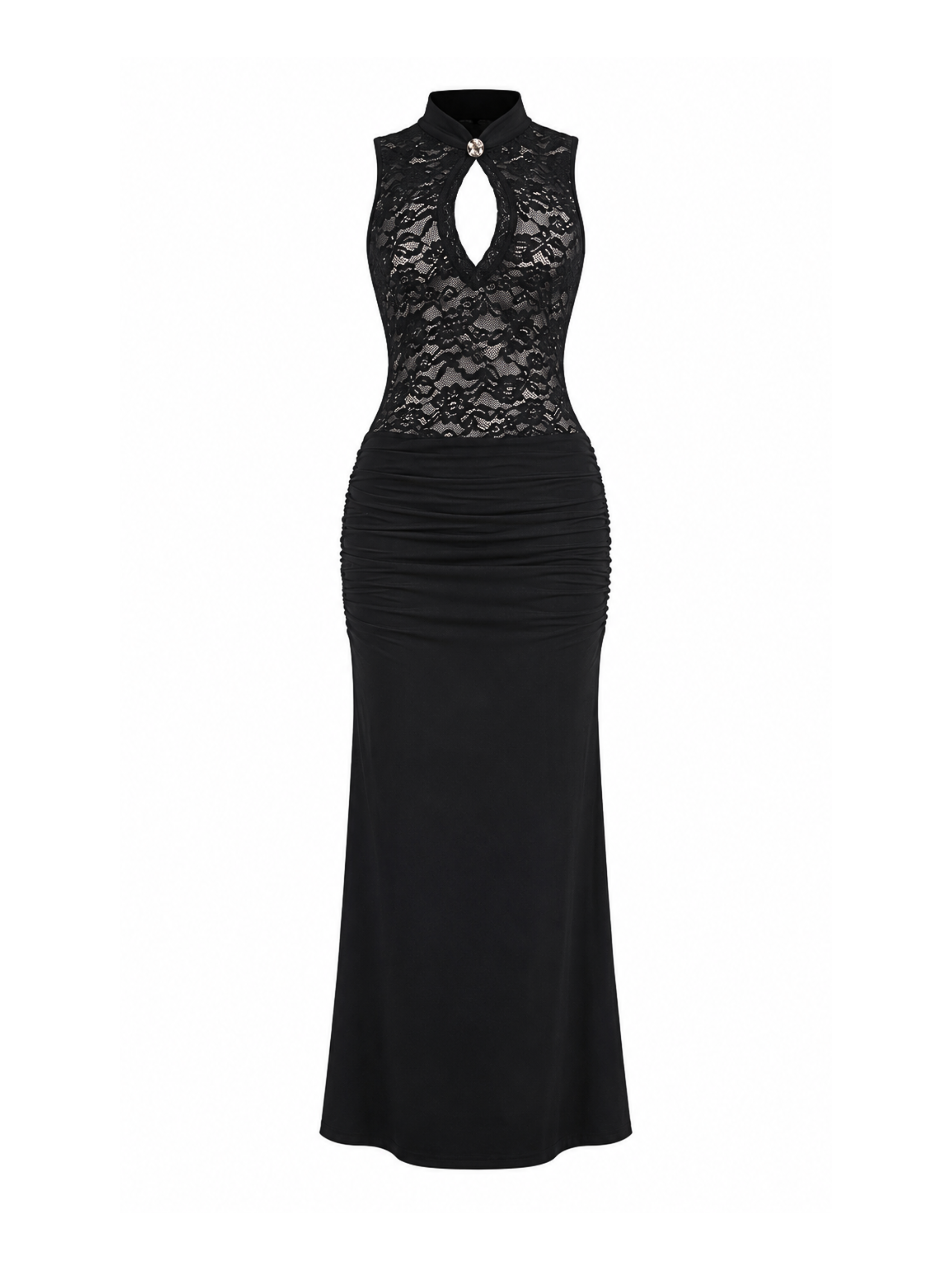 Izel Lace Keyhole Halter Maxi Dress