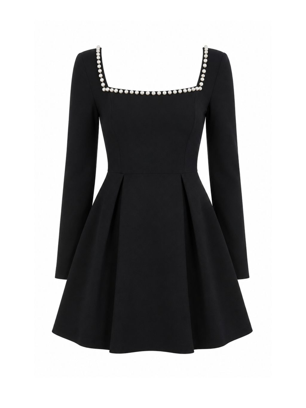 Black Pearl Trim Long Sleeve Mini Dress