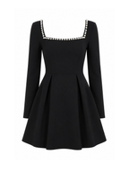 Black Pearl Trim Long Sleeve Mini Dress