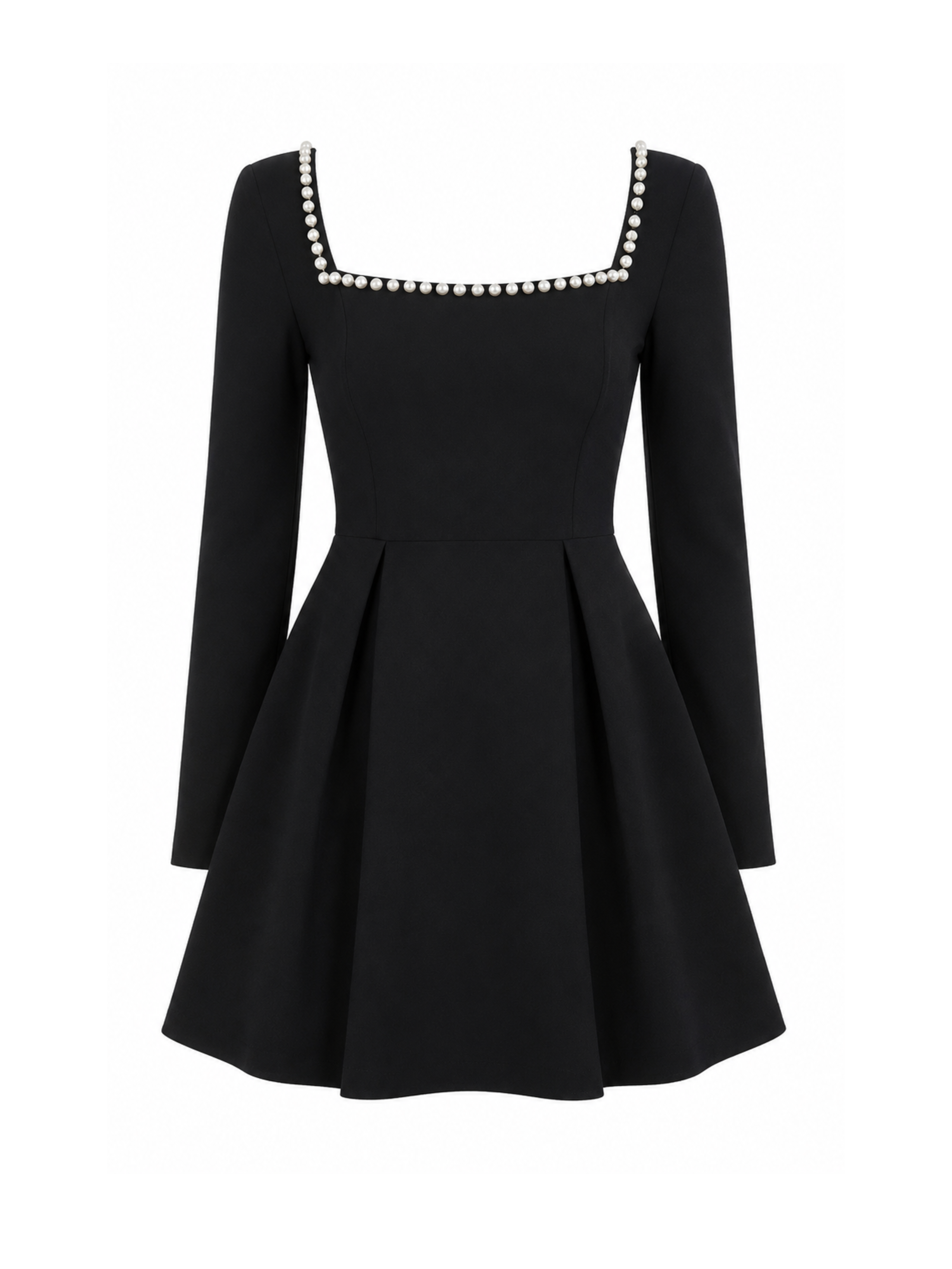 Black Pearl Trim Long Sleeve Mini Dress