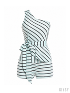 Iris Aqua Stripe One-Shoulder Two-Piece Set