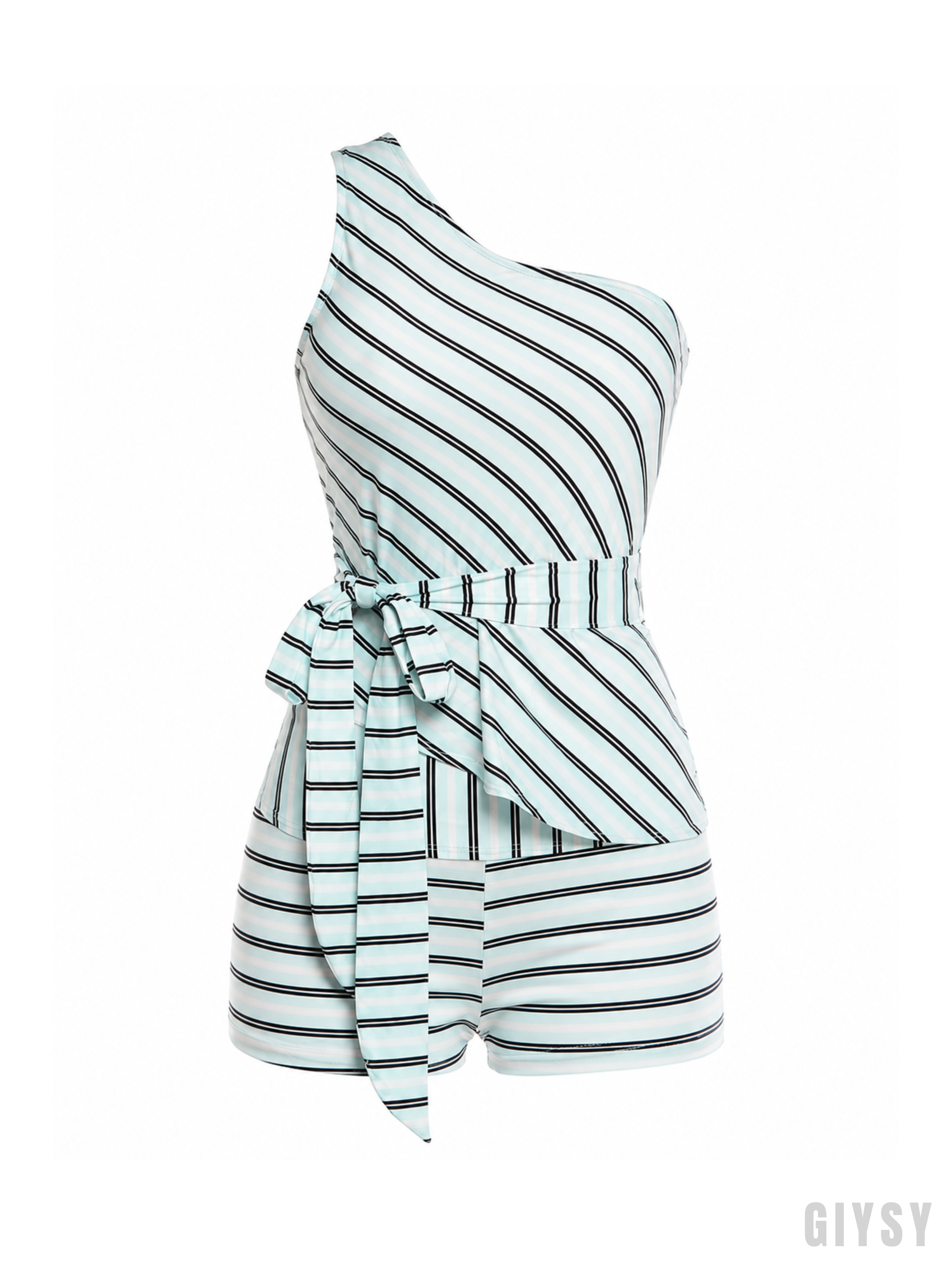 Iris Aqua Stripe One-Shoulder Two-Piece Set