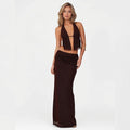 Chocolate Halter Maxi Skirt Set