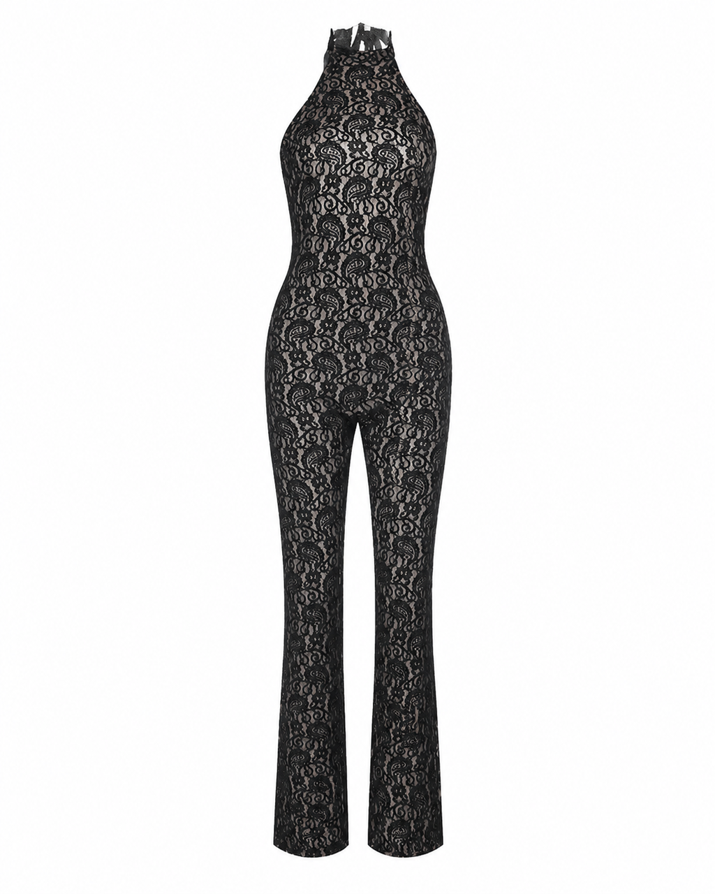 Maline Sheer Lace Halter Jumpsuit