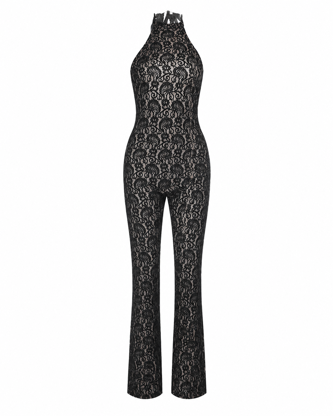 Maline Sheer Lace Halter Jumpsuit