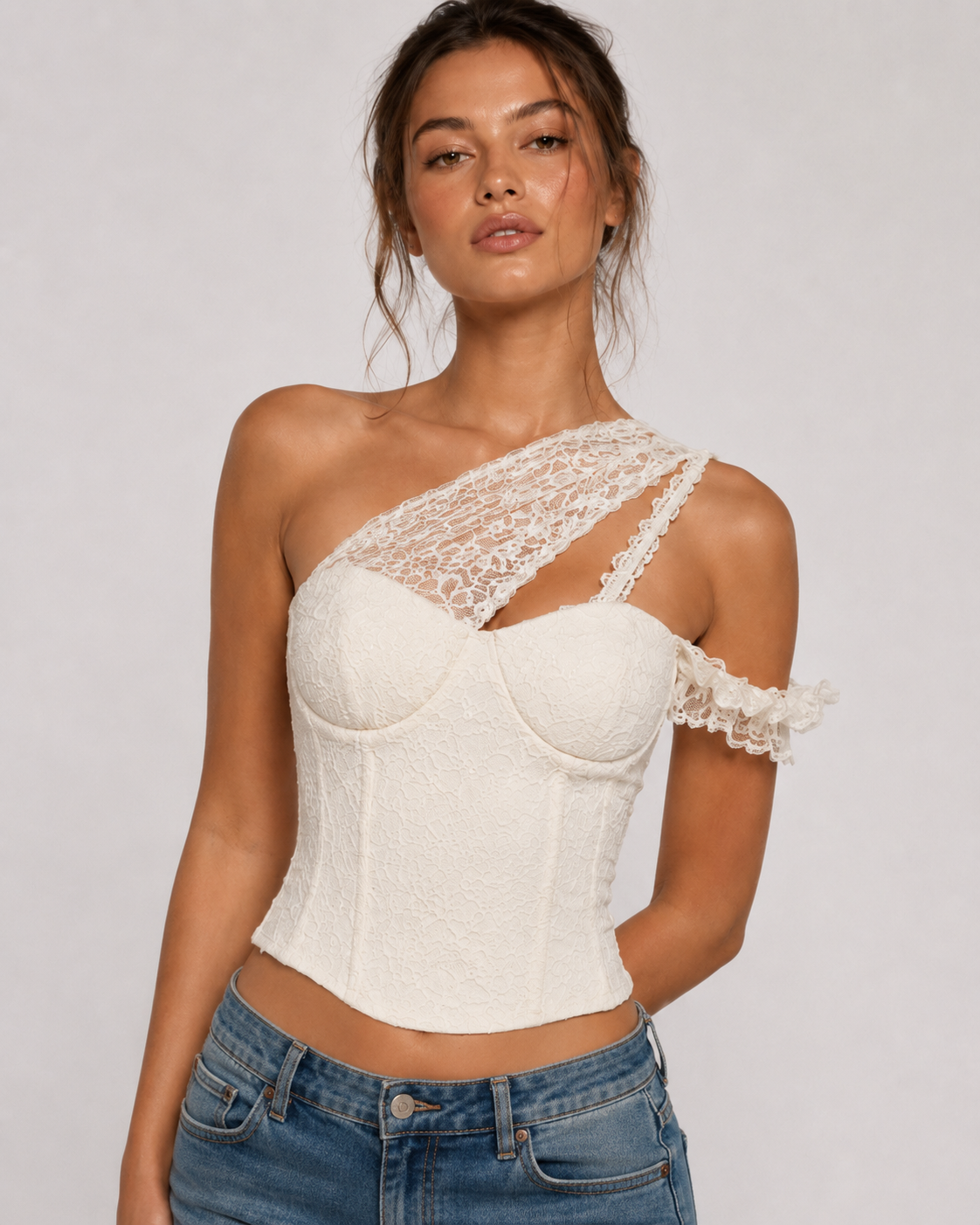 Miriel Lace One Shoulder Corset Top