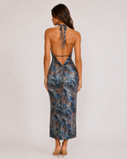 Mirka Abstract Print Halter Maxi Dress