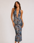 Mirka Abstract Print Halter Maxi Dress