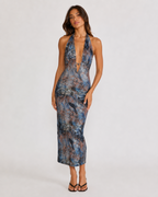 Mirka Abstract Print Halter Maxi Dress