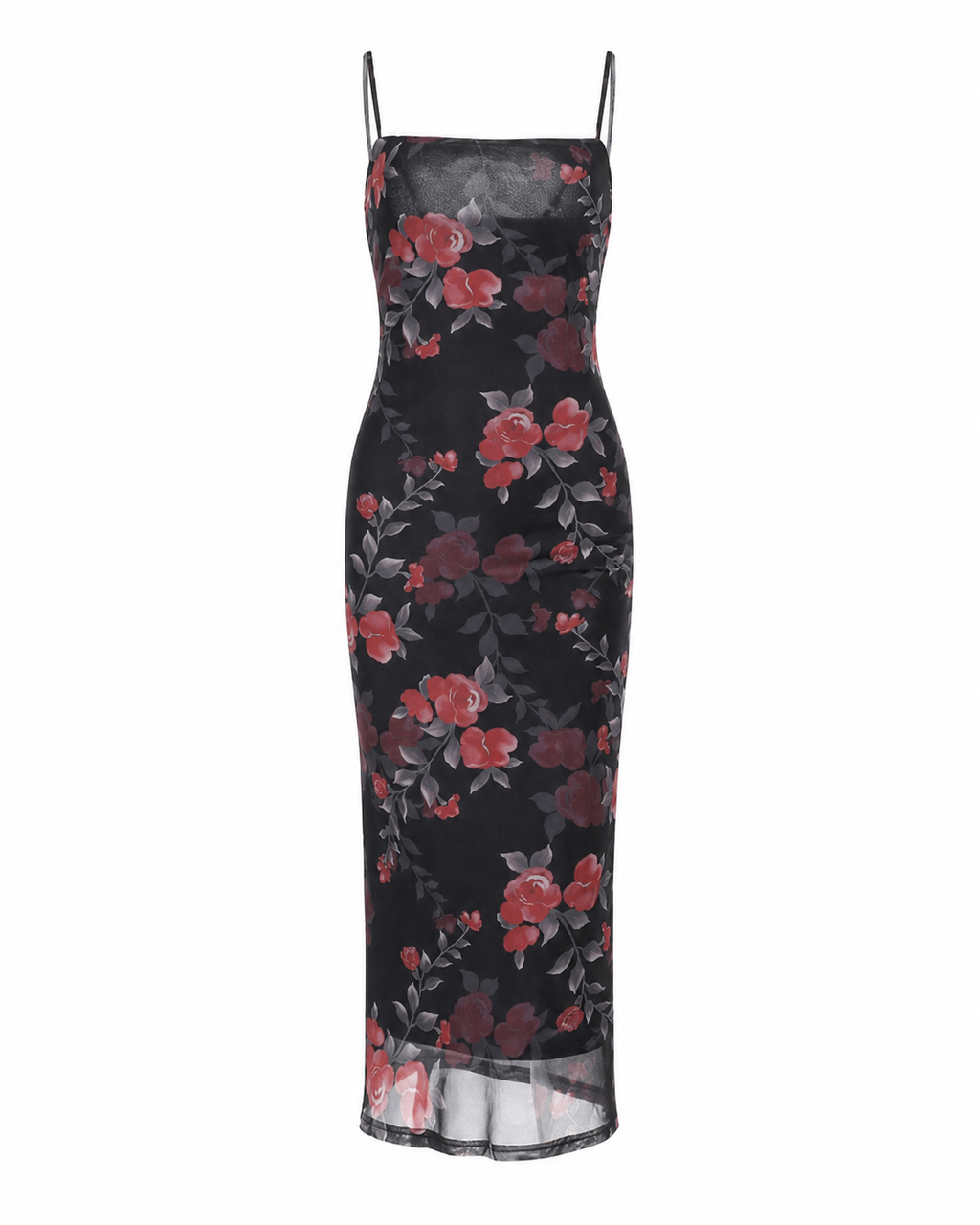 Naelle Black Floral Mesh Cami Midi Dress
