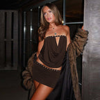 Draped Bandeau Top & Ruched Mini Skirt Set