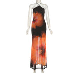 Elin Floral Mesh Halter Maxi Dress