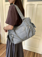 Kallie Vintage Oversized Shoulder Bag in Haze Blue