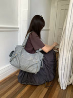 Kallie Vintage Oversized Shoulder Bag in Haze Blue