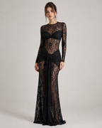 Sariel Lace Maxi Dress with Draped Waist Detail