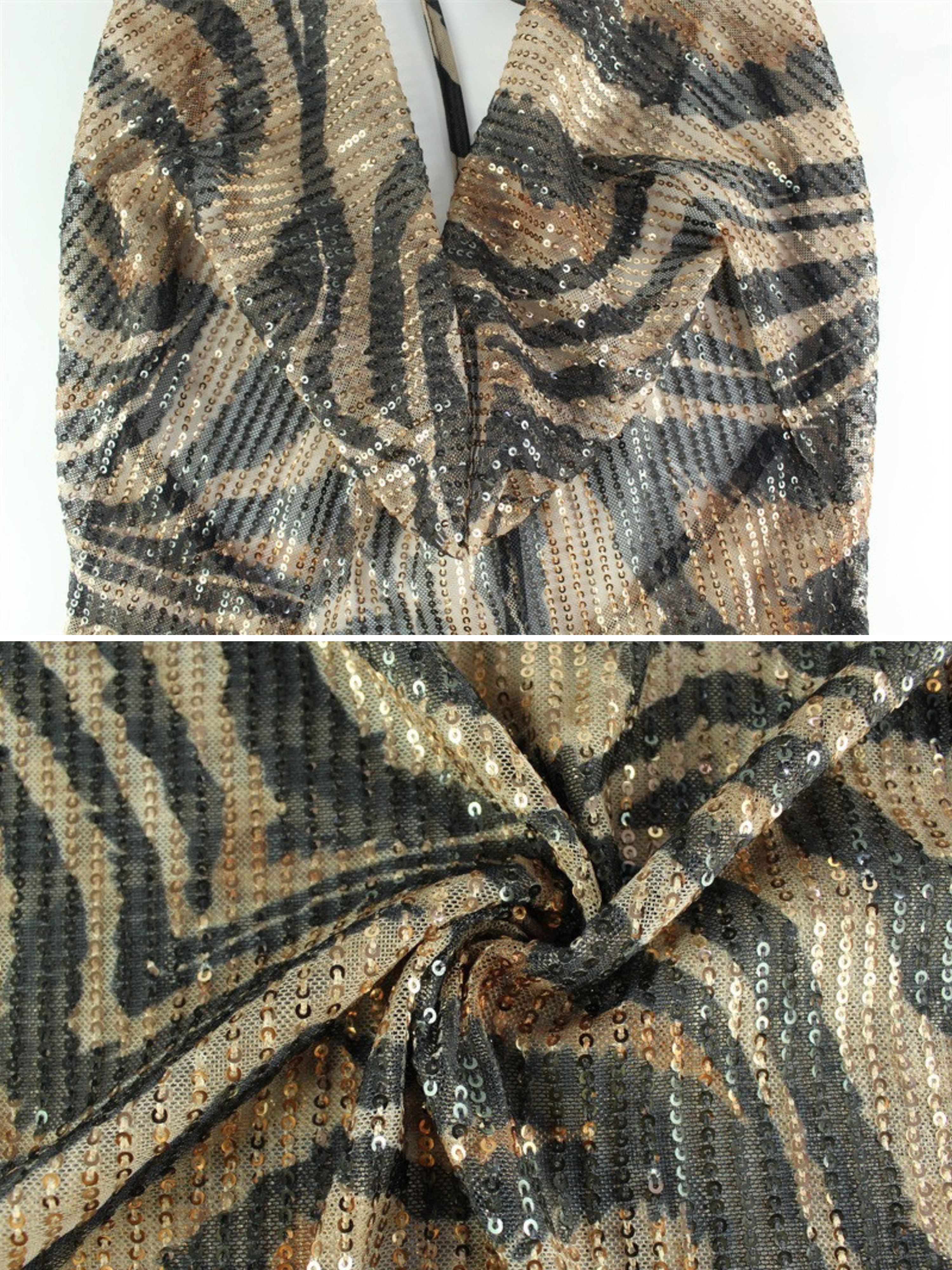 Brinya Bronze Zebra Sequin Maxi Dress