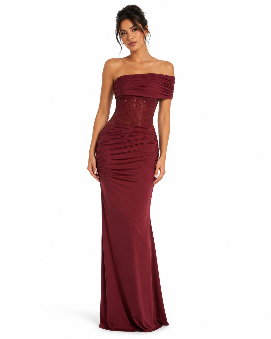 Talisse Off Shoulder Ruched Maxi Dress