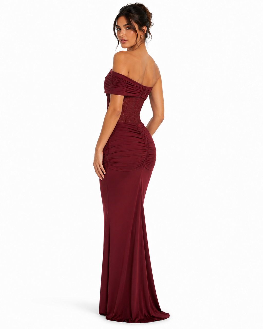Talisse Off Shoulder Ruched Maxi Dress