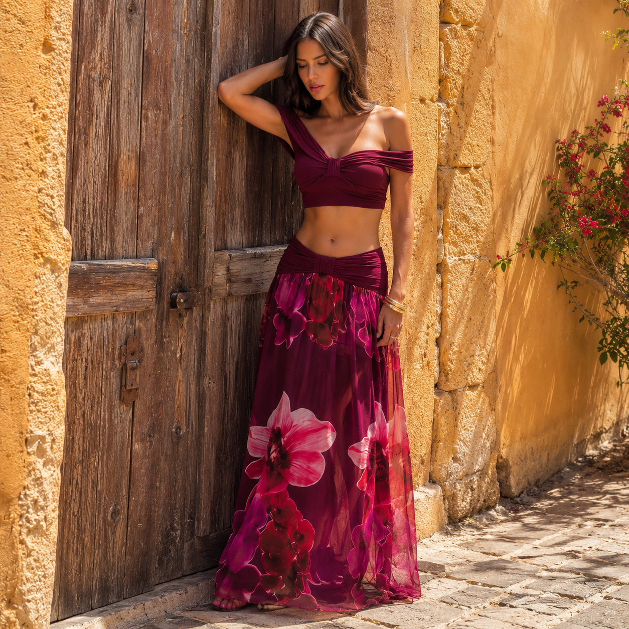 Thaliah Floral Two-Piece Maxi Skirt Set