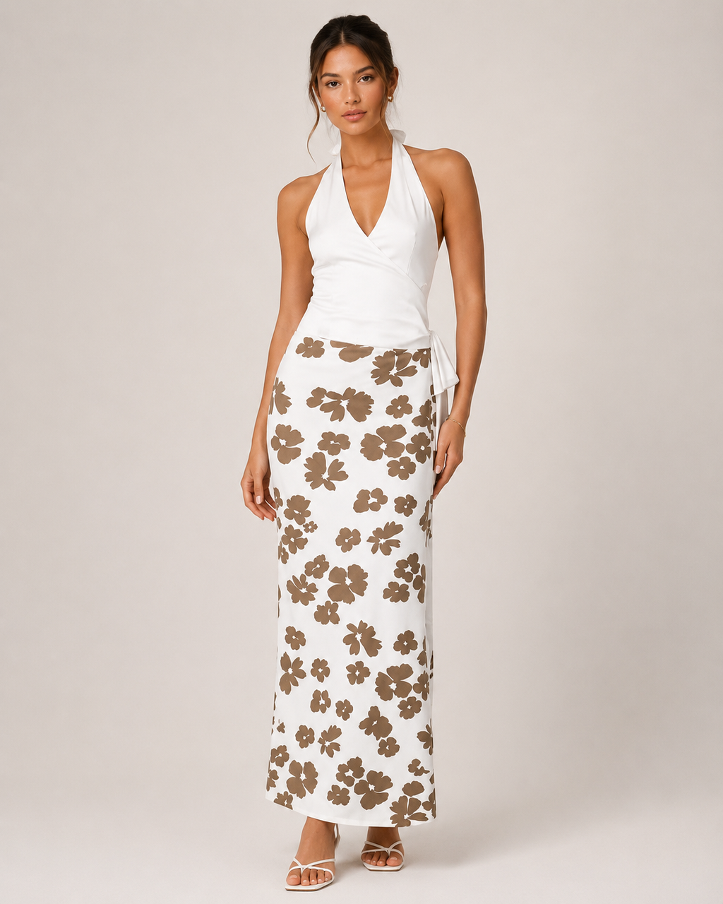 Tilora Halter Floral Maxi Dress with Side Tie