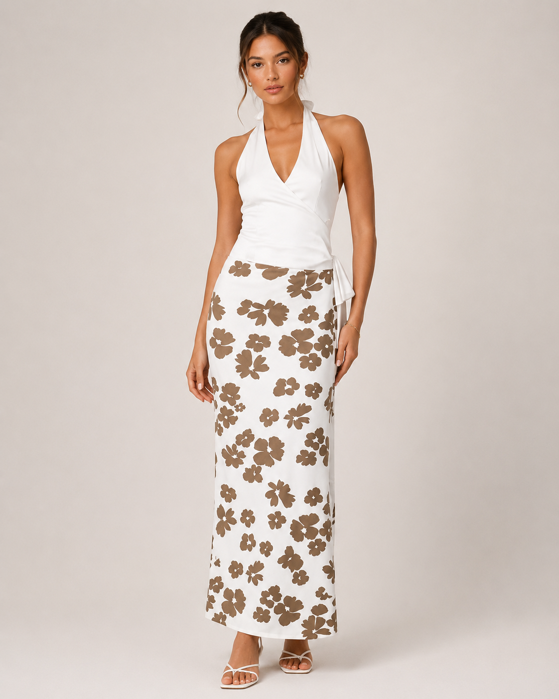 Tilora Halter Floral Maxi Dress with Side Tie