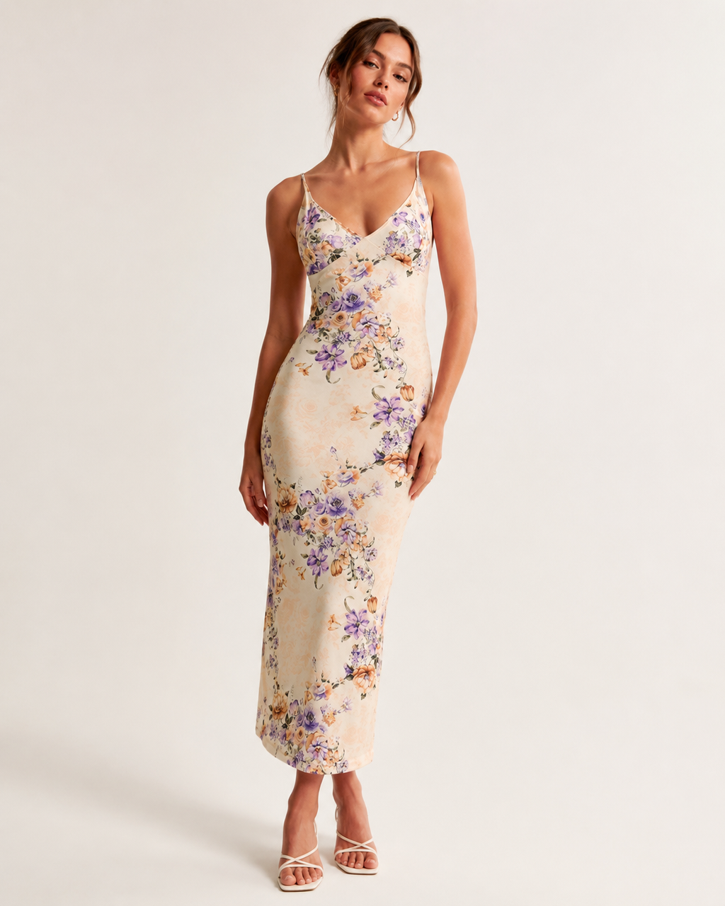Tizra Cream Floral Cami Maxi Dress