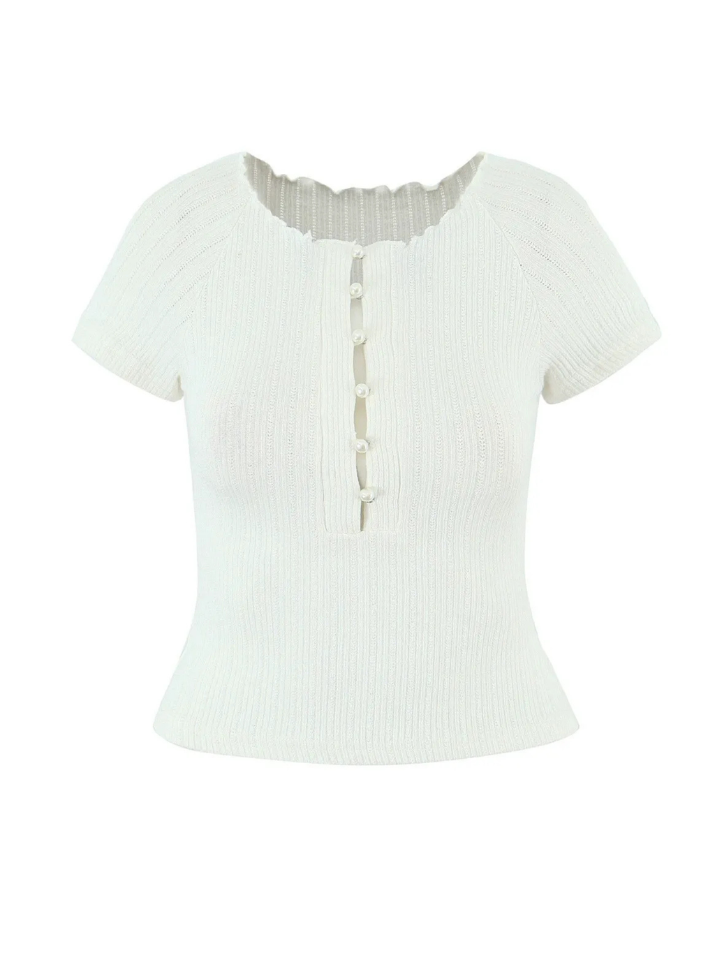Ribbed Pearl Button Knit Top