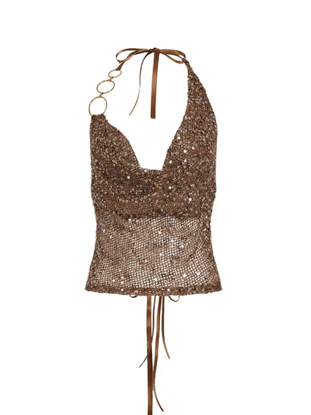 Sequin Ring-Strap Halter Top