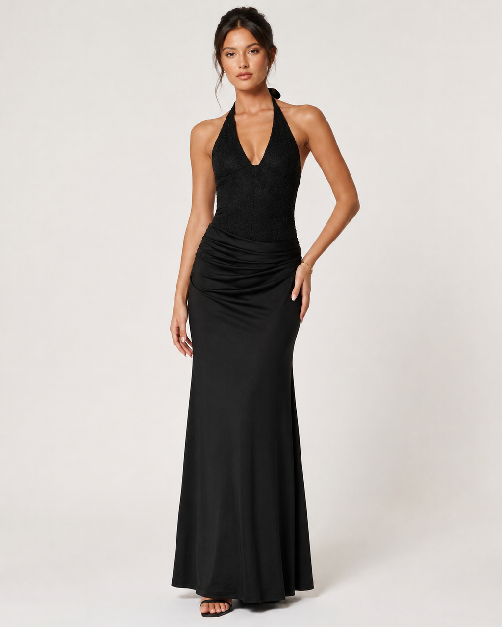 Vessia Draped Waist Maxi Dress in Black