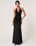 Vessia Draped Waist Maxi Dress in Black