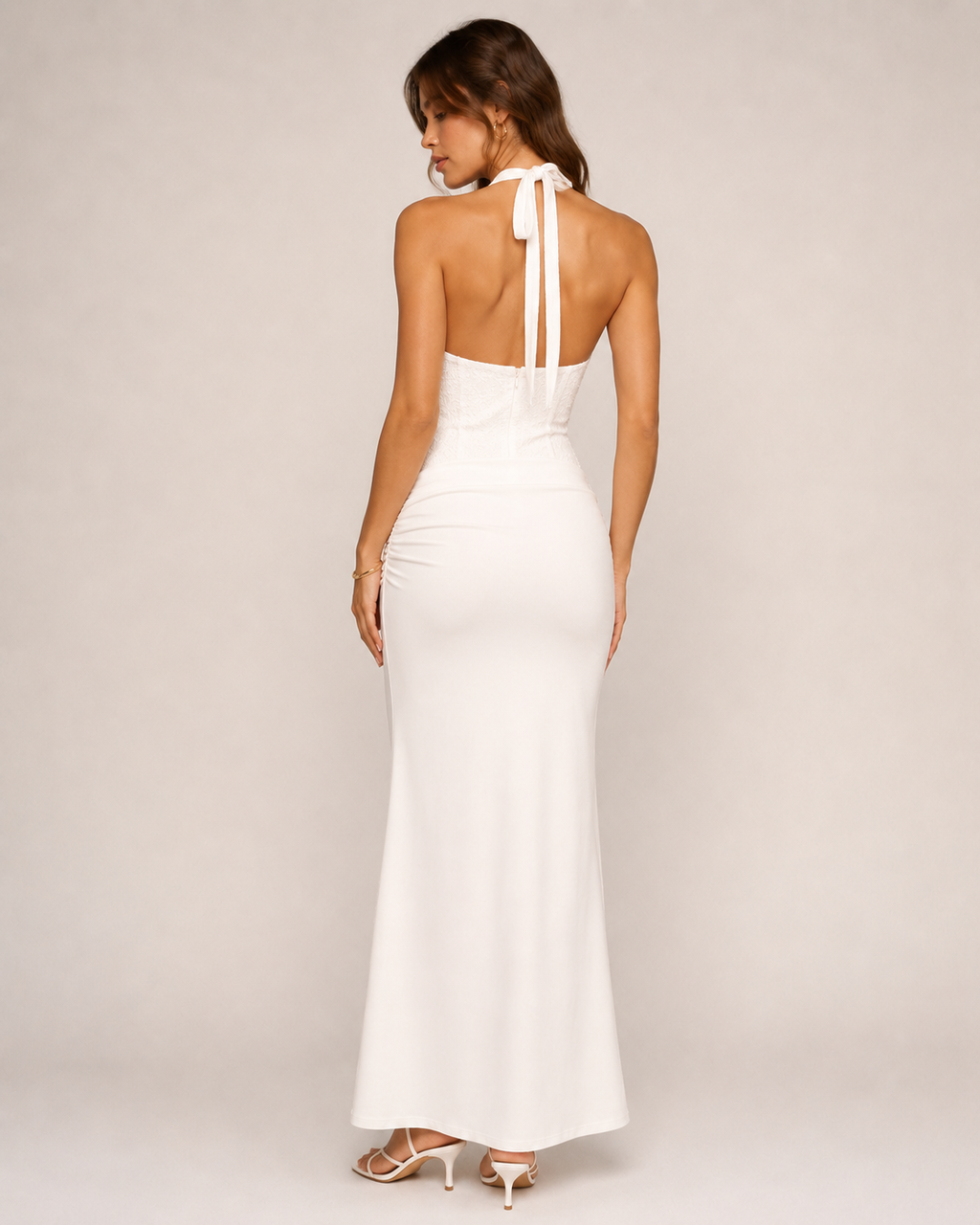 Vessia Draped Waist Maxi Dress in White