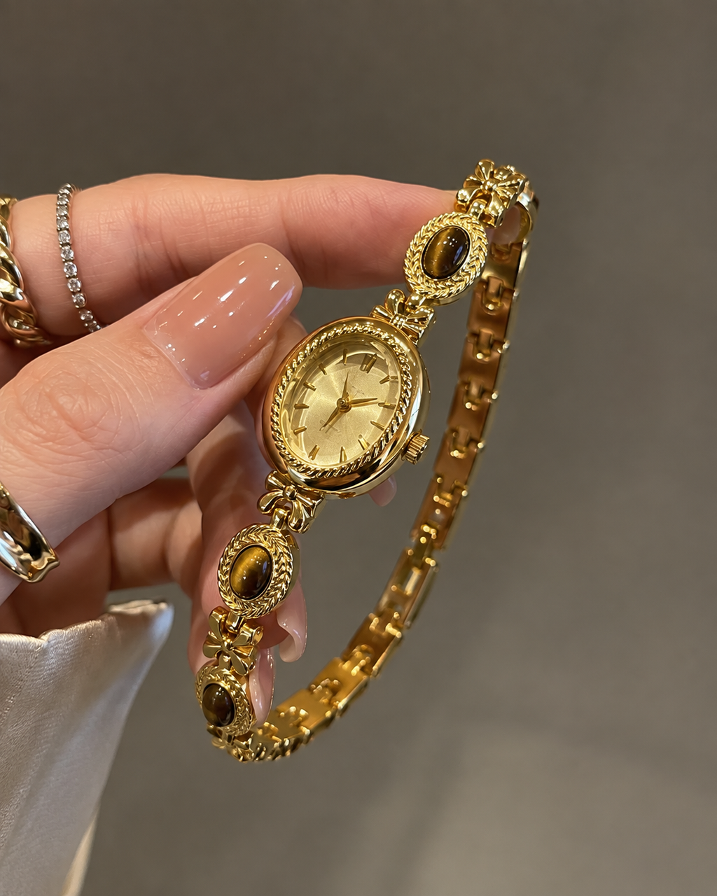 Vintage Oval Gemstone Bracelet Watch