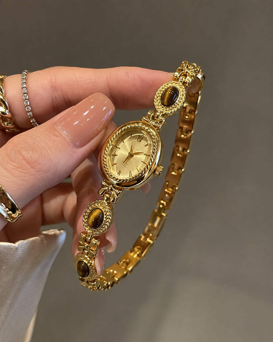 Vintage Oval Gemstone Bracelet Watch