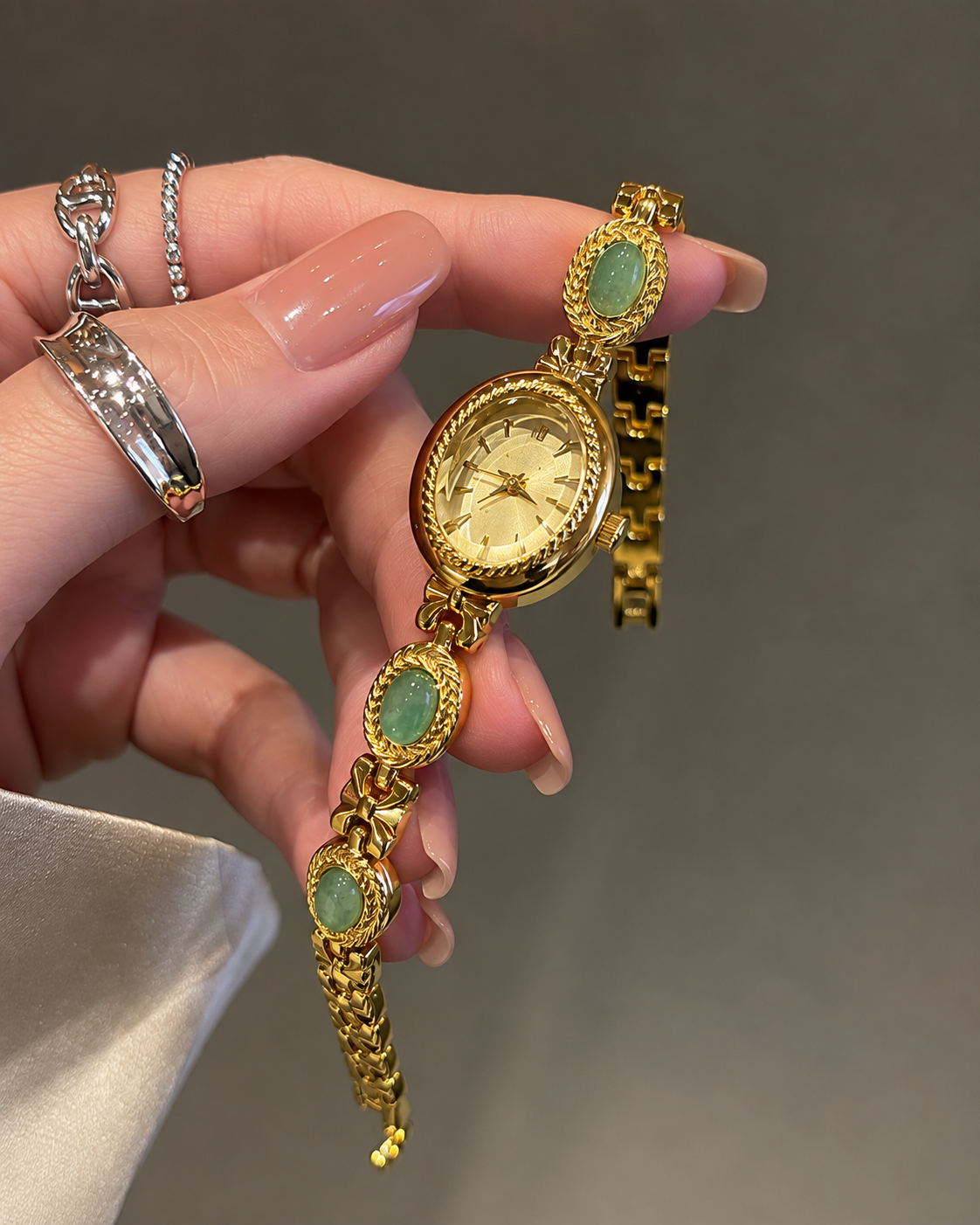 Vintage Oval Gemstone Bracelet Watch