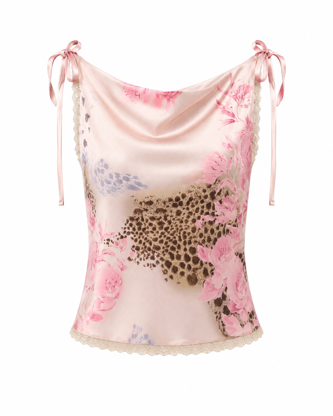 Zinnia Pink Leopard Cowl-Neck Camis